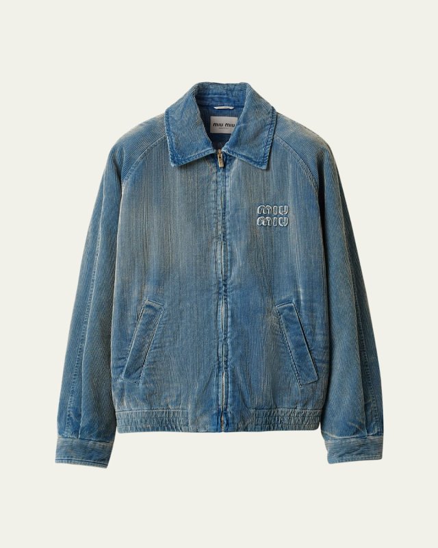 Logo Embroidered Corduroy Bomber Jacket